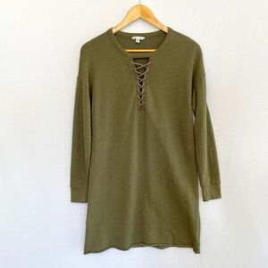 AMERICAN EAGLE OUTFITTERS Women's Medium Olive Lace Up V-neck Sweatshirt Dress